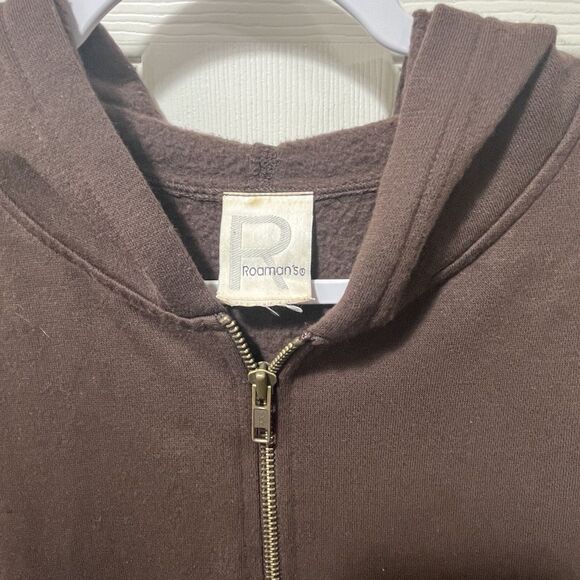 Roaman's Brown Full Zip Hoodie Hooded Sweatshirt Gold Flowers, Size est. 3X - Picture 6 of 9